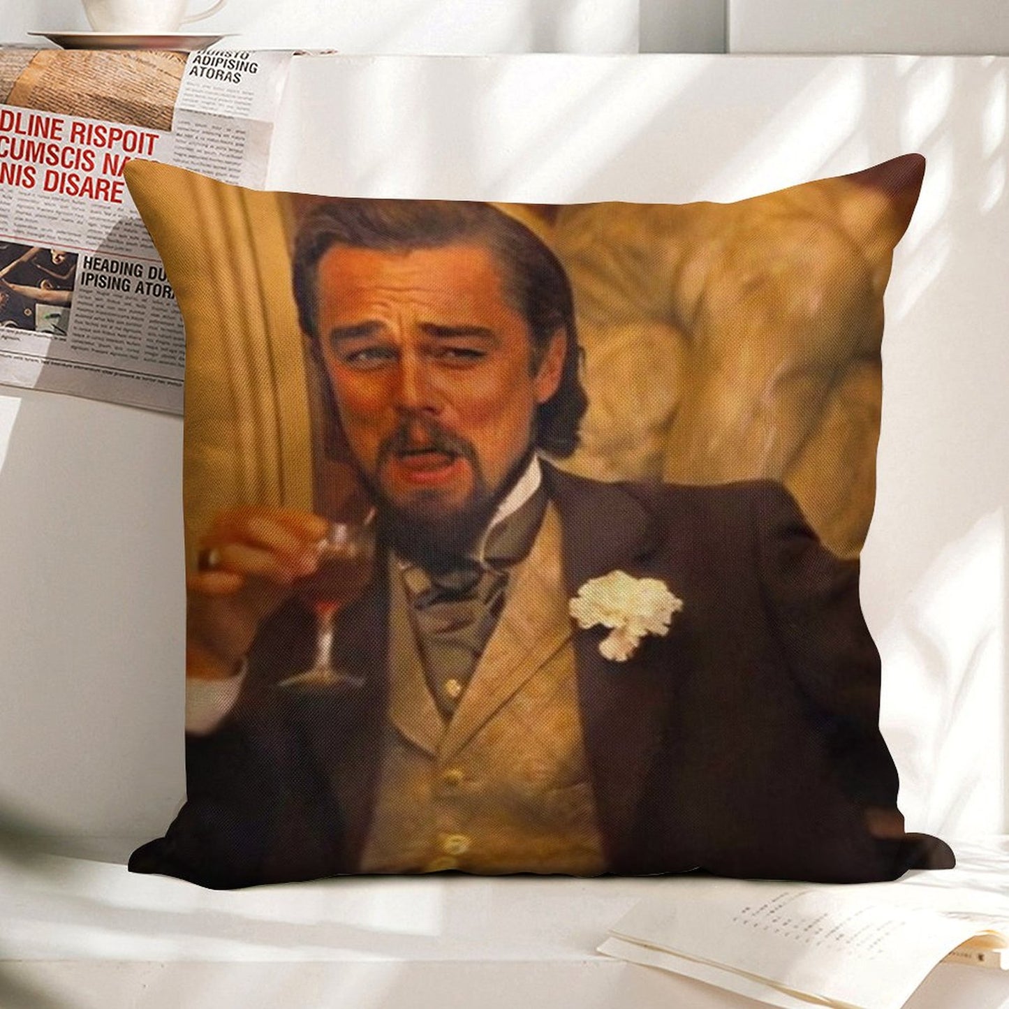 Leonardo DiCaprio Meme Linen Throw Pillow Cover
