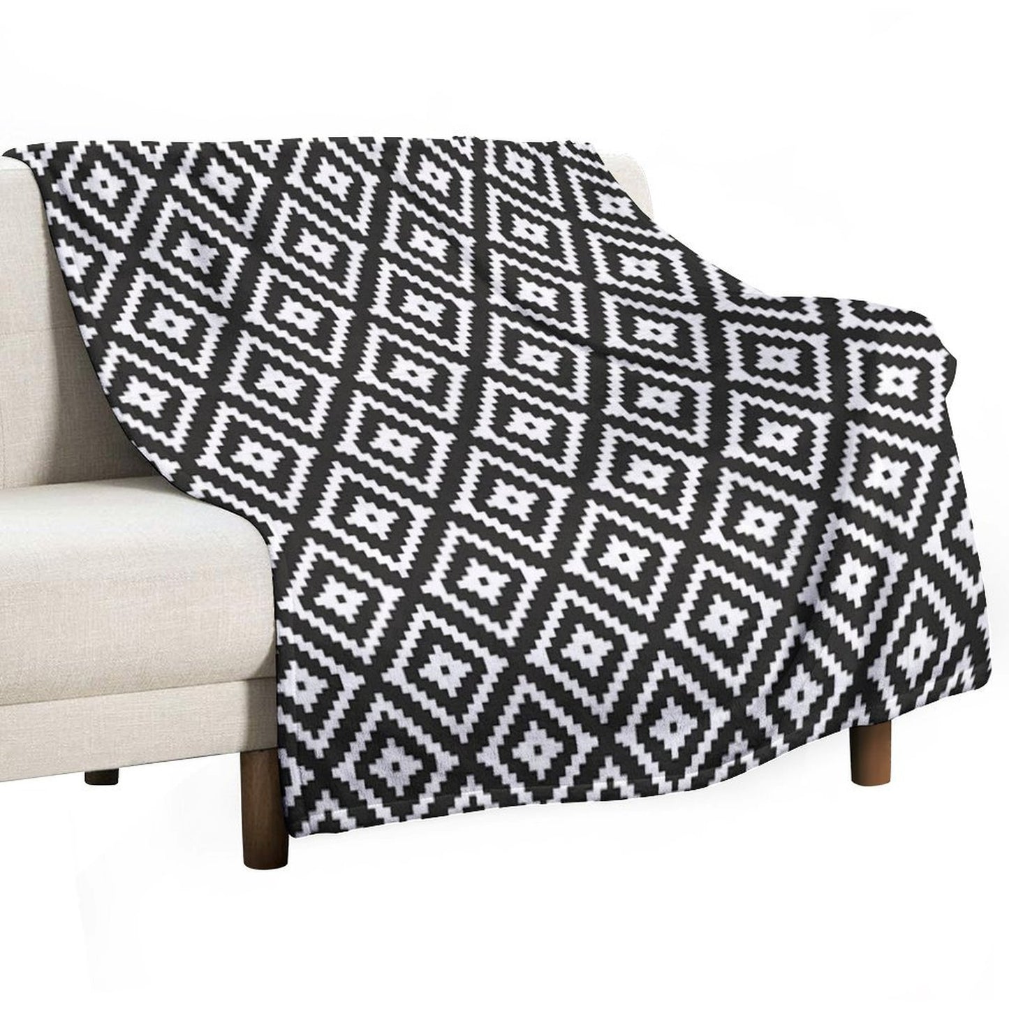 Aztec - White on Black Throw Blanket