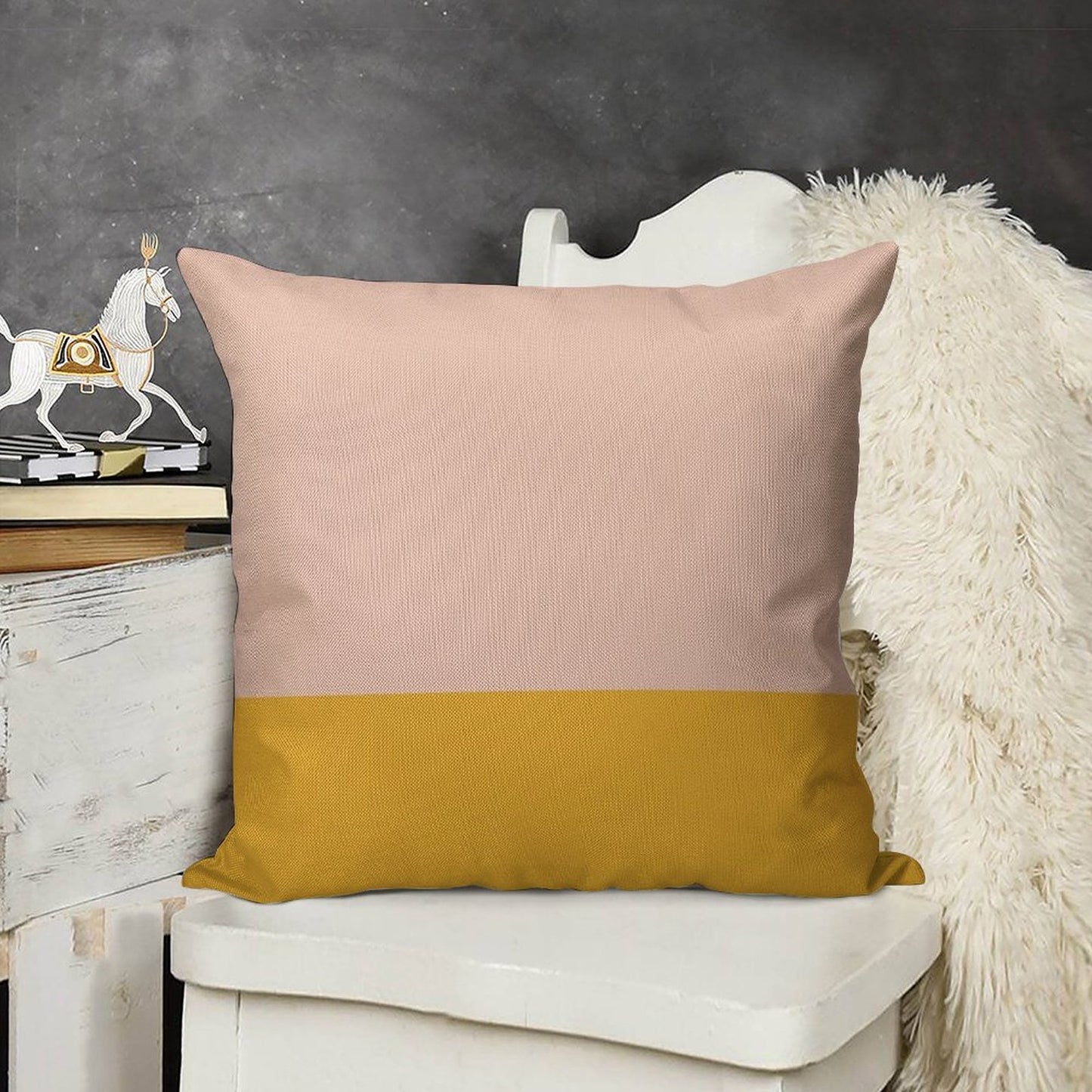 Blush Pink And Mustard Yellow Minimalist Color Block Linen Throw Pillow Cover