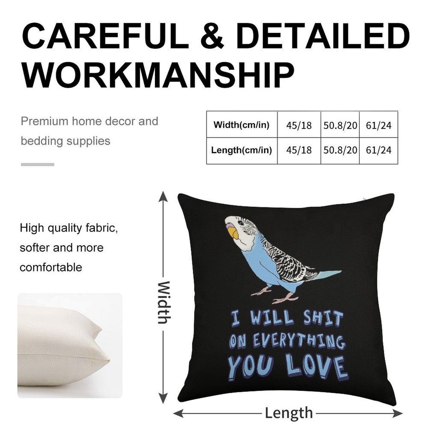 I Will Shit on Everything You Love - Blue Budgie Linen Throw Pillow Cover