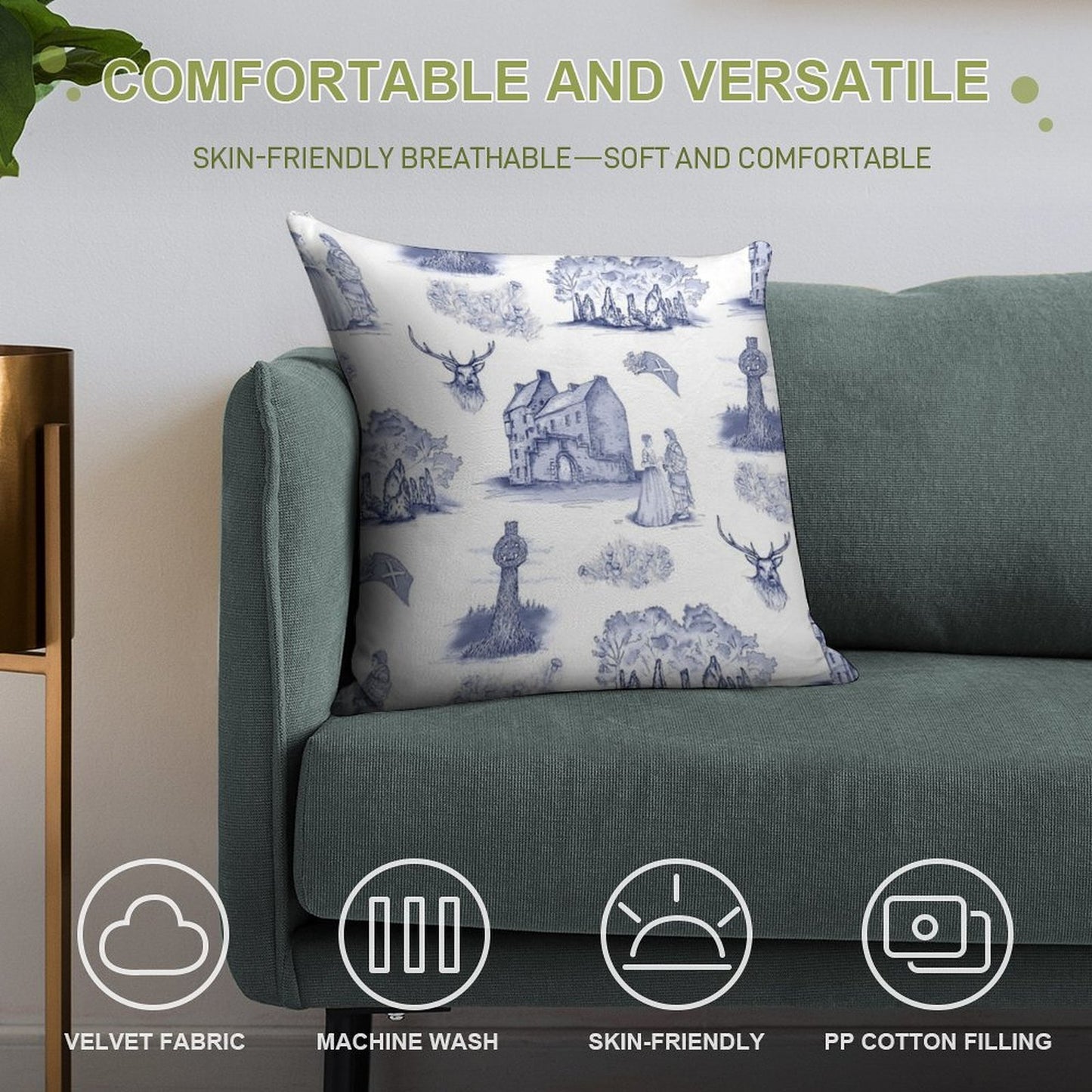 Highlander Toile in Blue Soft Warmth Comfort Throw Pillow