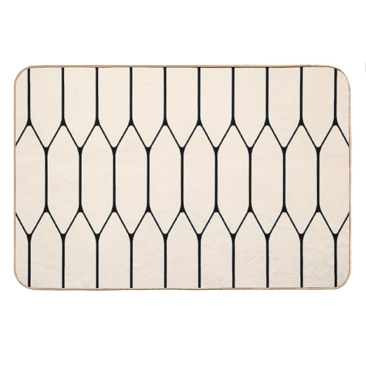 Long Honeycomb Minimalist Geometric Pattern in Black And Almond Cream Bath Mat