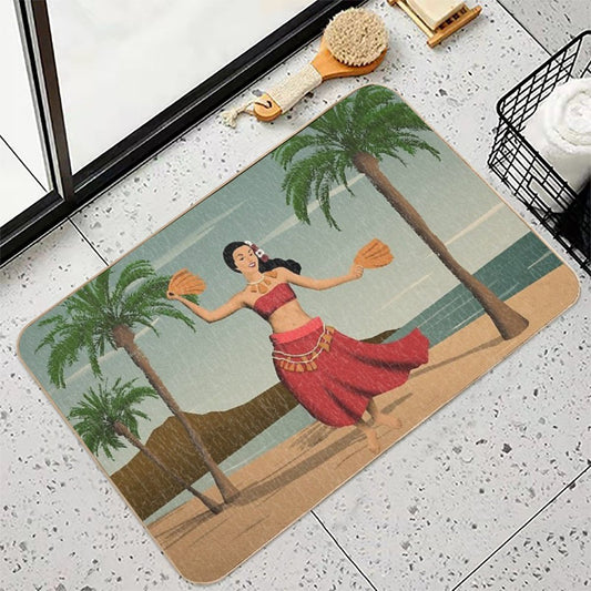 Hawaiian Vintage Hula Girl Distressed Postcard Bath Mat