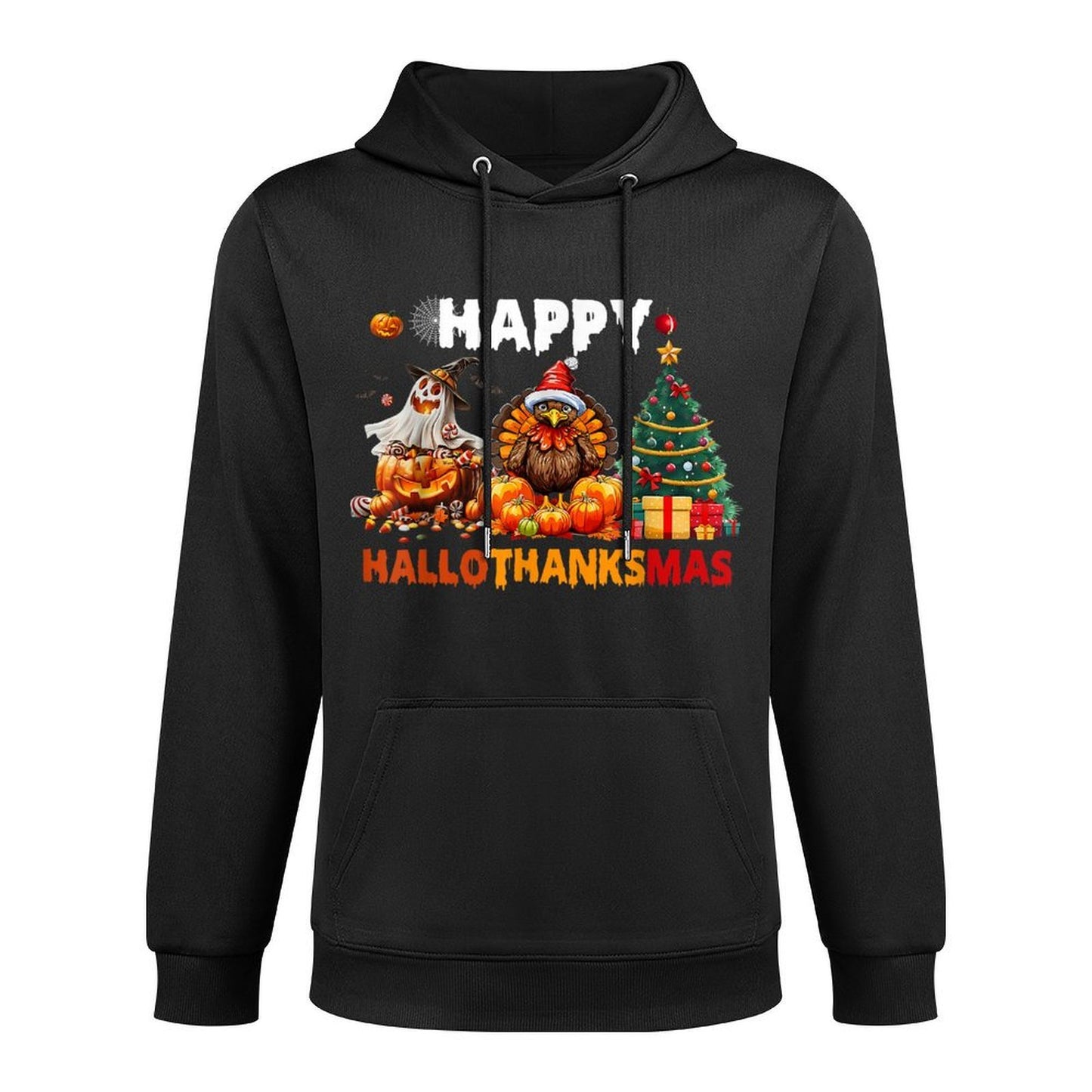 Hallothanksmas Funny Halloween Thanksgiving Christmas All-Day Comfort Hoodie