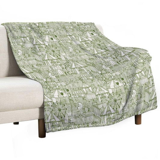 Retro Circus Green Ivory Throw Blanket