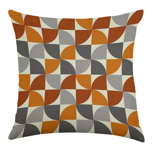 Grey And Orange Mid Century Modern Linen Throw Pillow Cover
