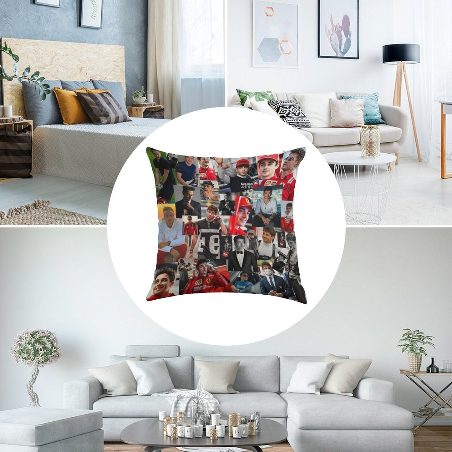 Charles Leclerc Monacan Motorsports Racing Driver Collage Linen Throw Pillow Cover