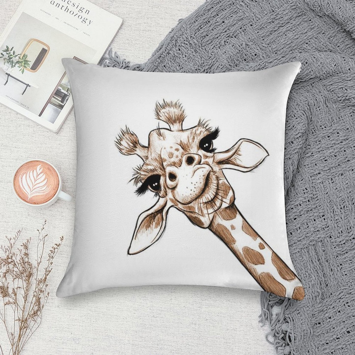 Sketch Giraffe Art Soft Washable Throw Pillow