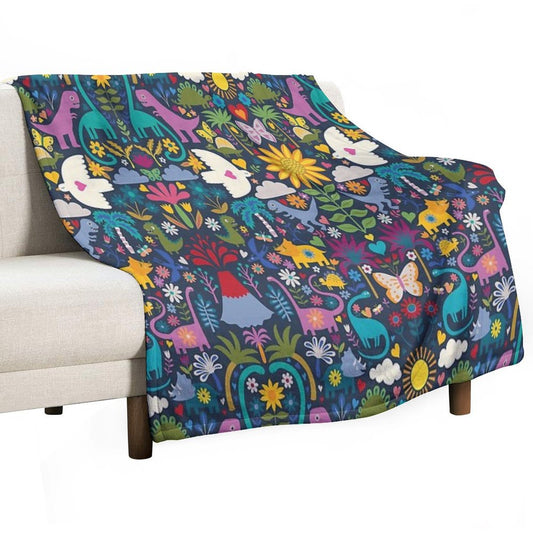 Peace, Love And Dinosaurs - Cute Animal Pattern by Cecca Designs Throw Blanket