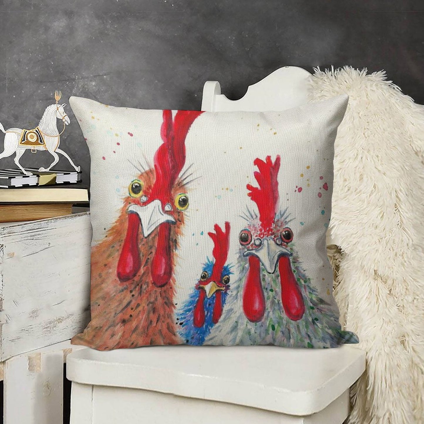 Chicken Ladies, Hen, Chicken, Rooster, Bird Linen Throw Pillow Cover