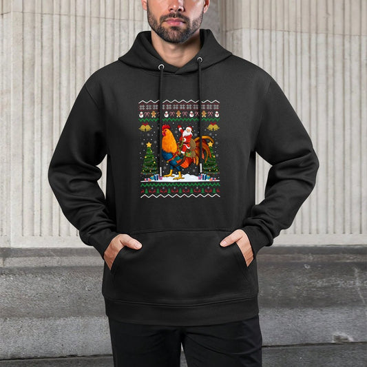 Rooster Ugly Xmas Gift Santa Riding Rooster Christmas Sweatshirt Casual Wear Hoodie