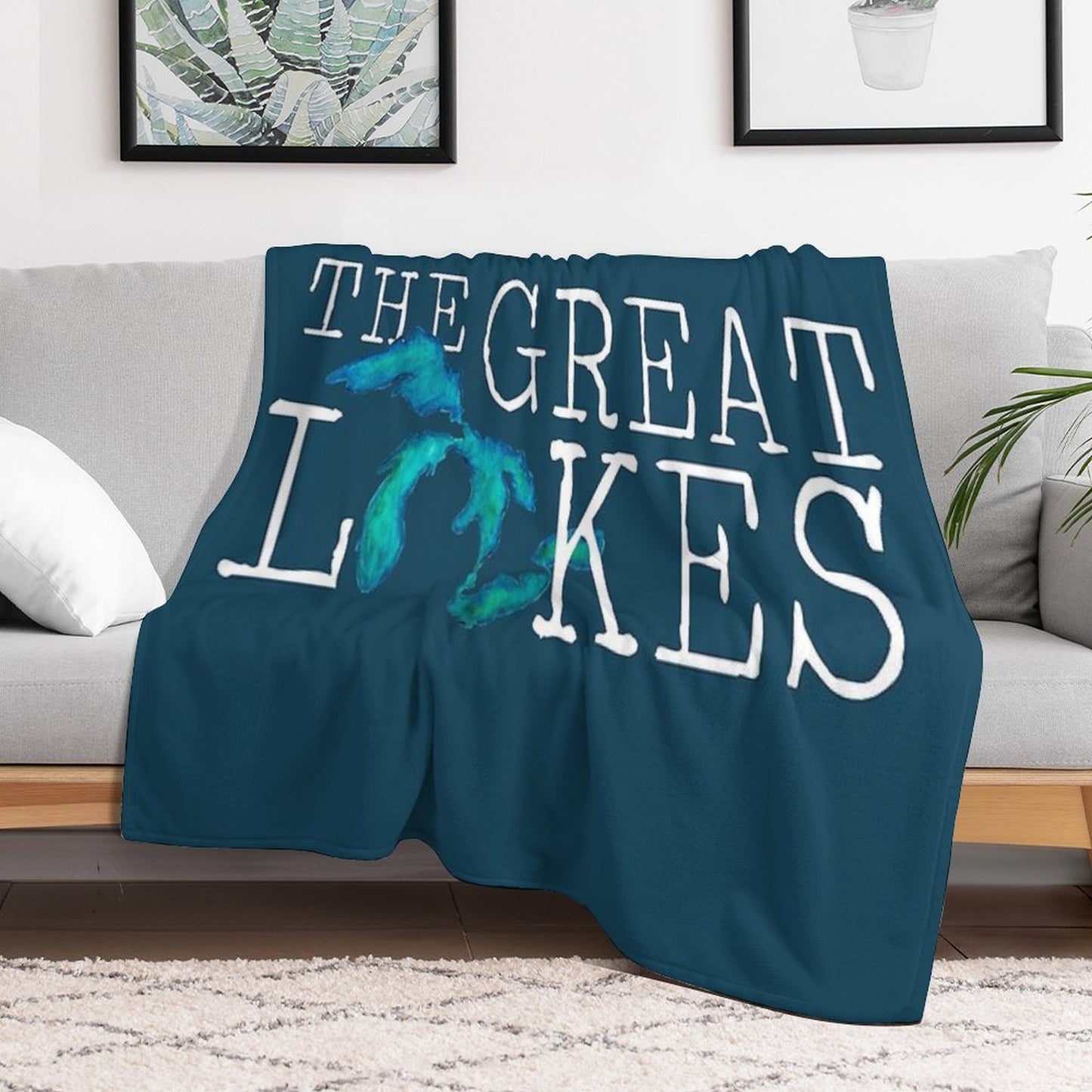 The Great Lakes Watercolor Lakes Throw Blanket