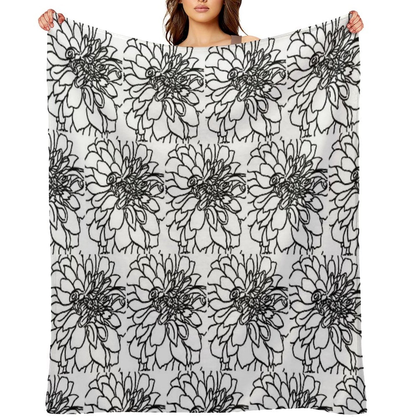 Black And White Dahlia with A Little Bee Throw Blanket