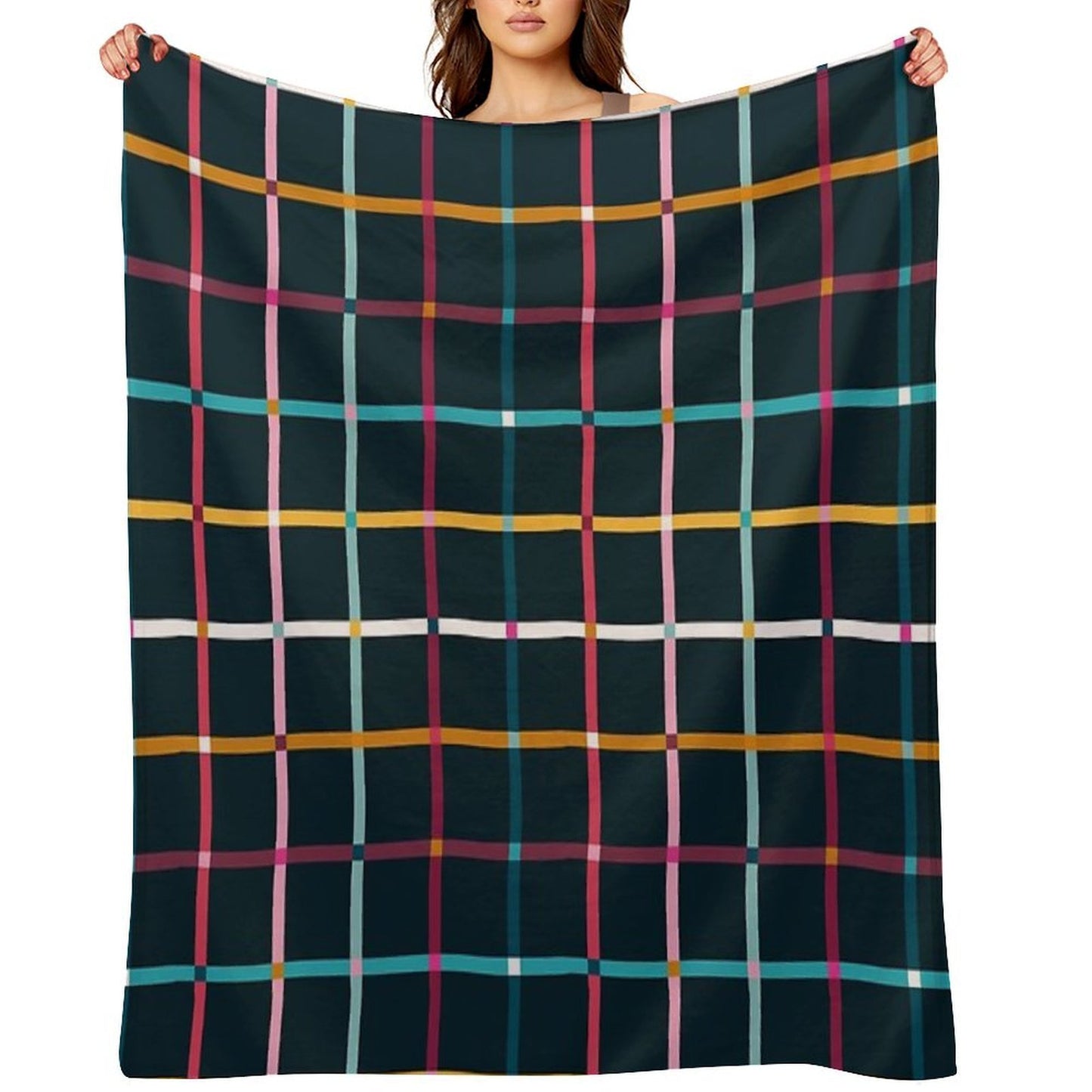 Hand Drawn Plaid Pattern Throw Blanket