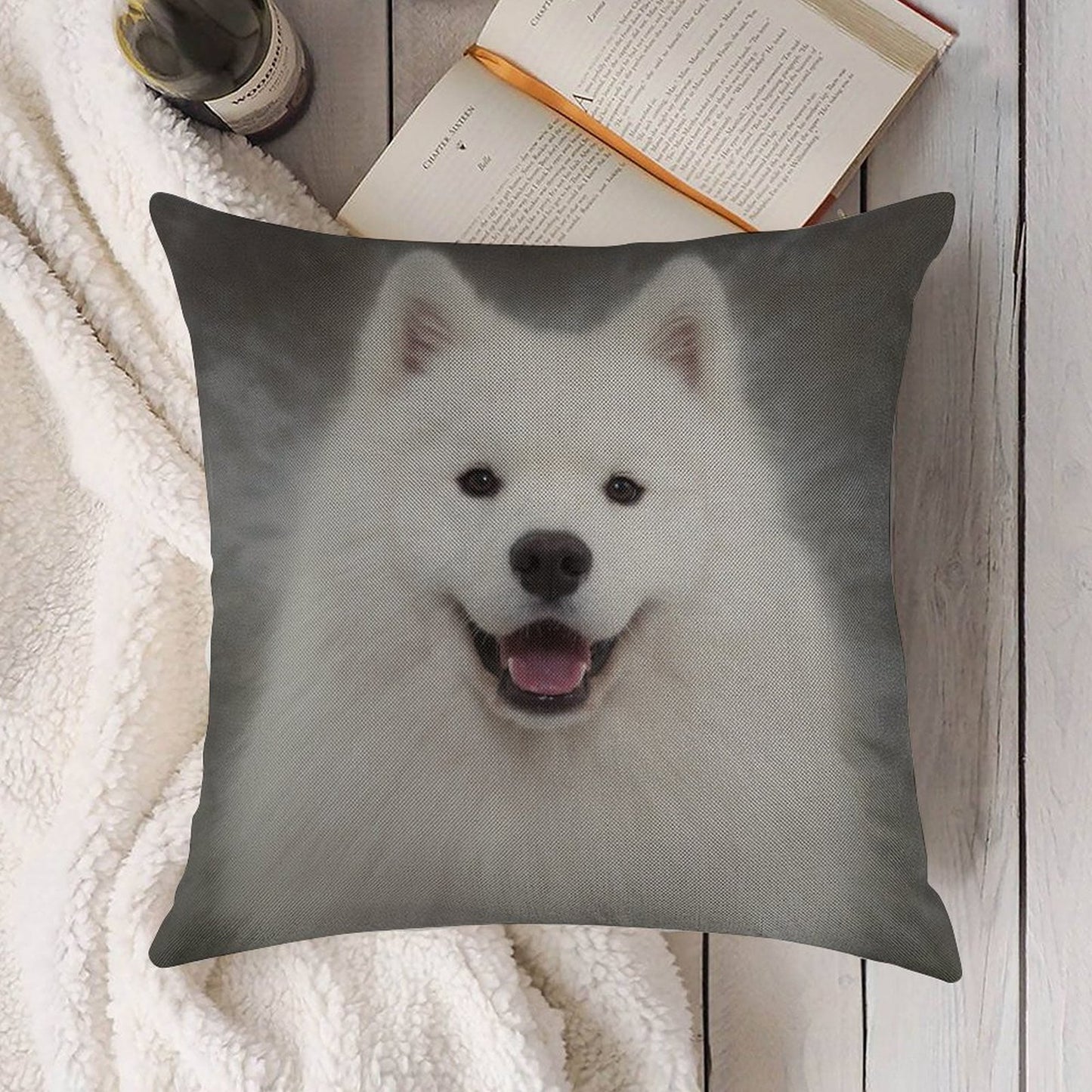 Samoyed Puppy Dog Linen Throw Pillow Cover