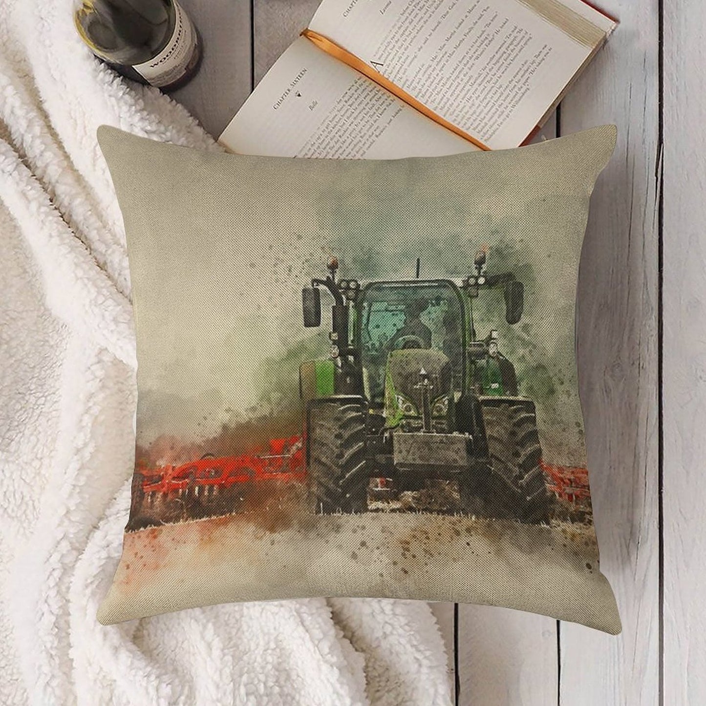 Fendt Tractor Grafting Linen Throw Pillow Cover