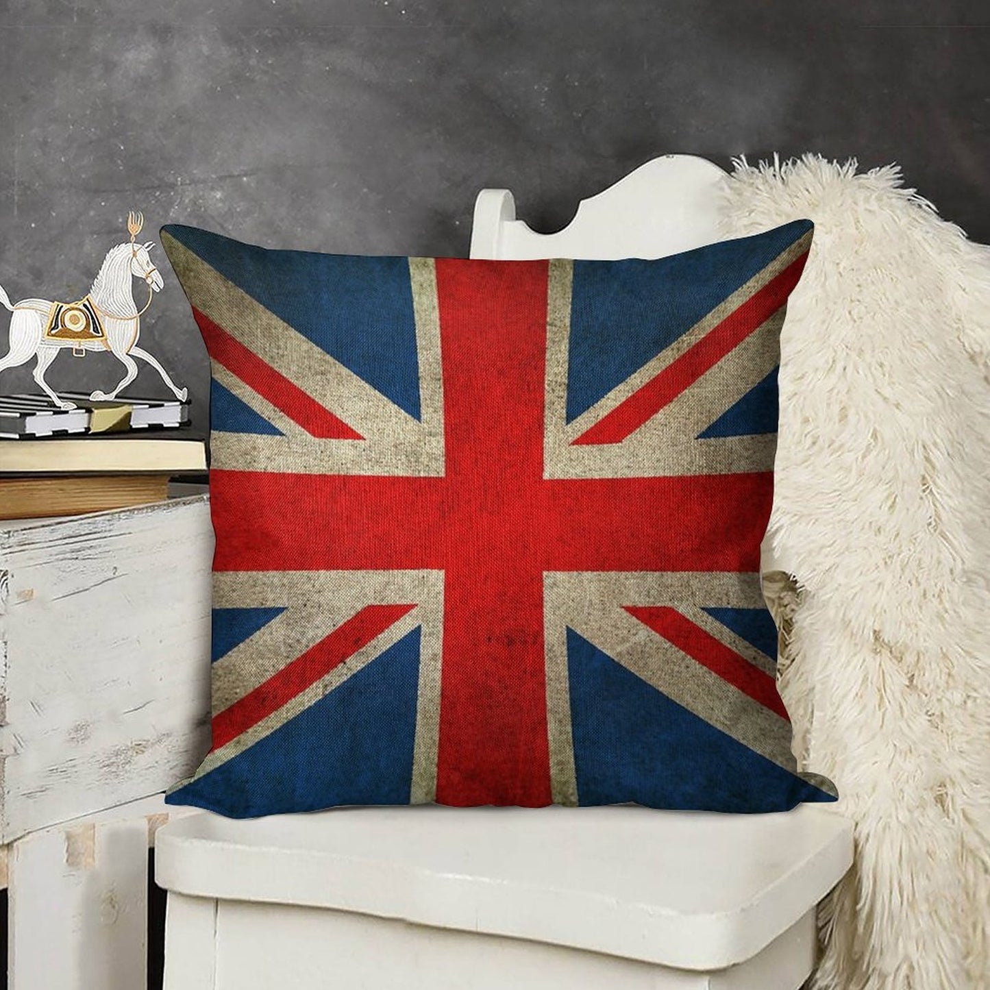 Old And Worn Distressed Vintage Union Jack Flag Linen Throw Pillow Cover
