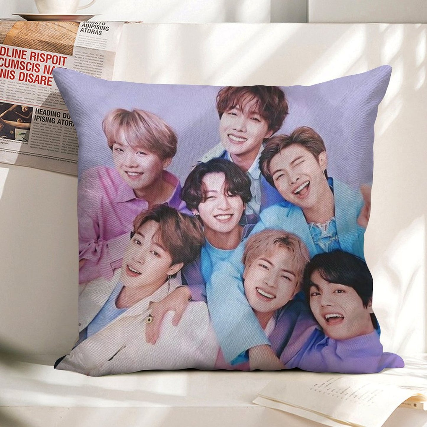 Vintage BTS Linen Throw Pillow Cover