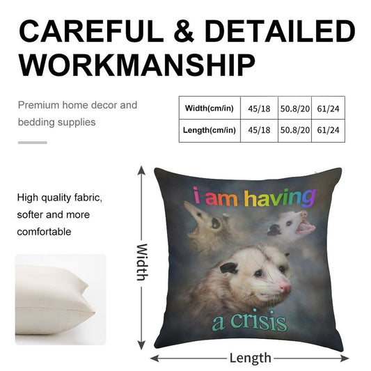 I Am Having A Crisis Possum Word Art Linen Throw Pillow Cover