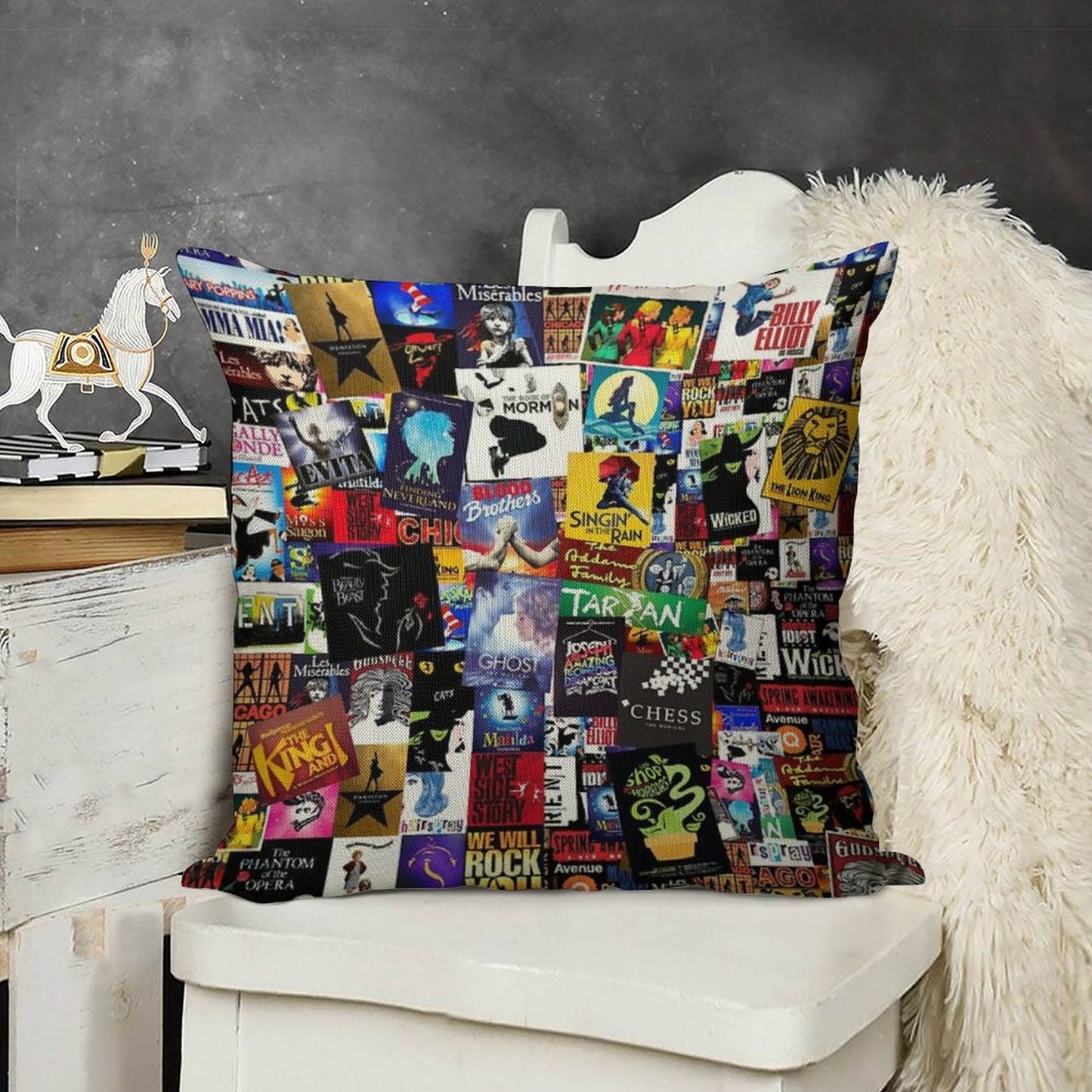 Musicals Collage IV Original Linen Throw Pillow Cover