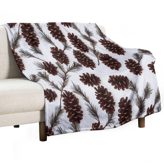 Pine Cones Festive Background with Fir Branch, Seamless Pattern. Throw Blanket