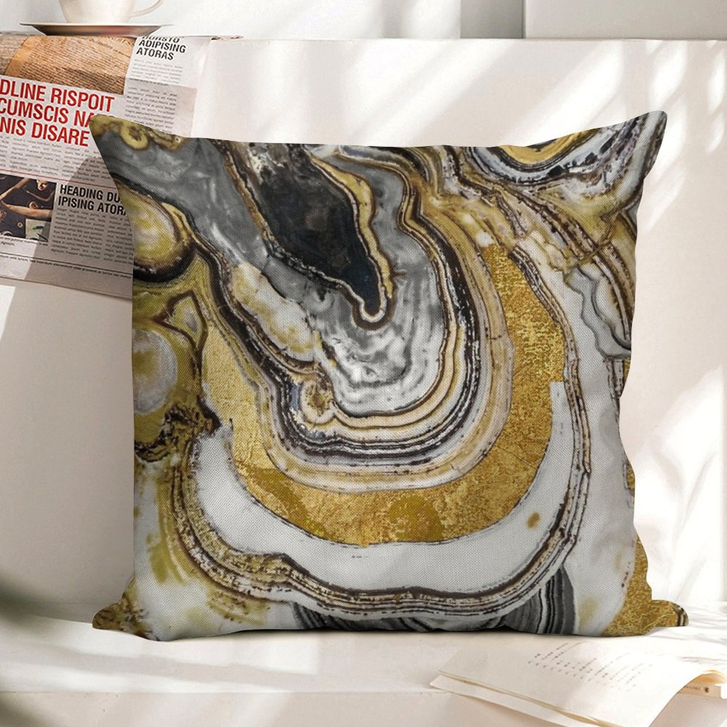 Stone Prose Gold Geode Linen Throw Pillow Cover