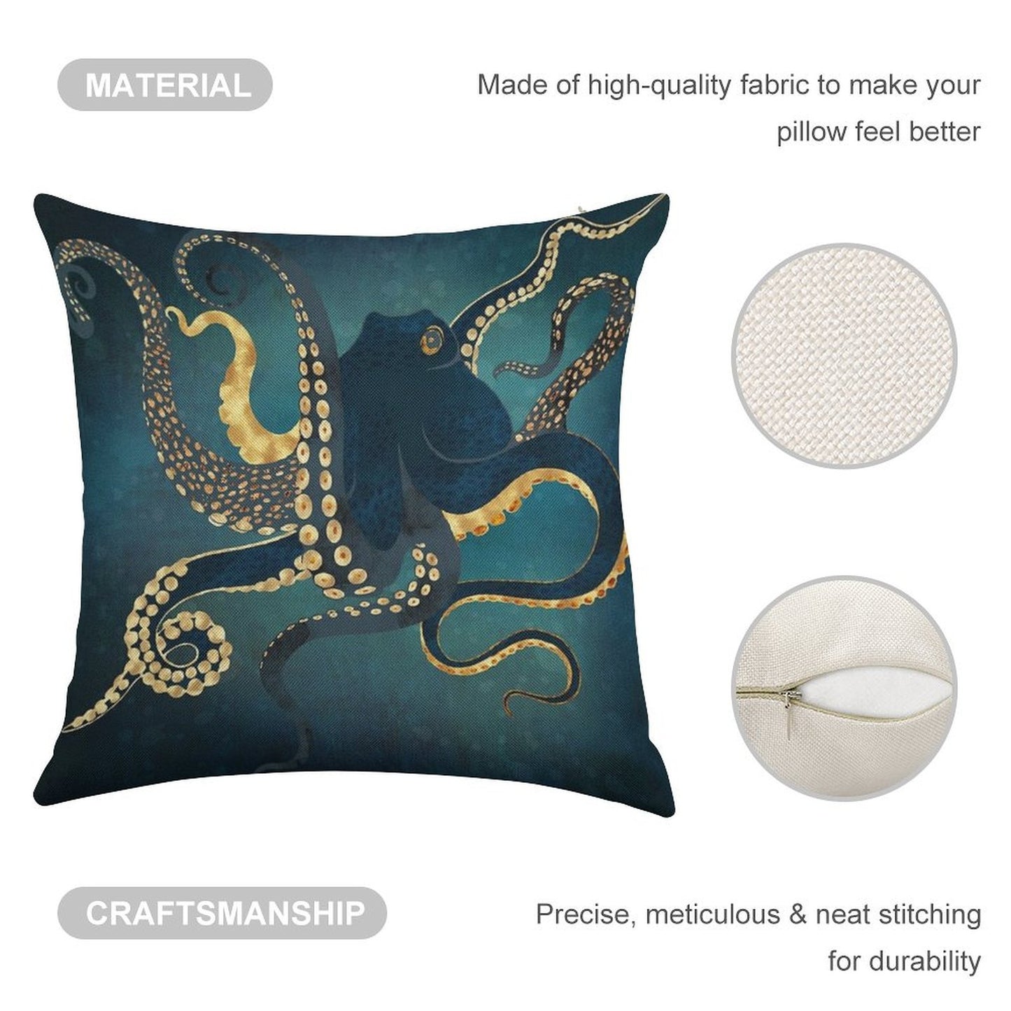 Metallic Octopus IV Linen Throw Pillow Cover