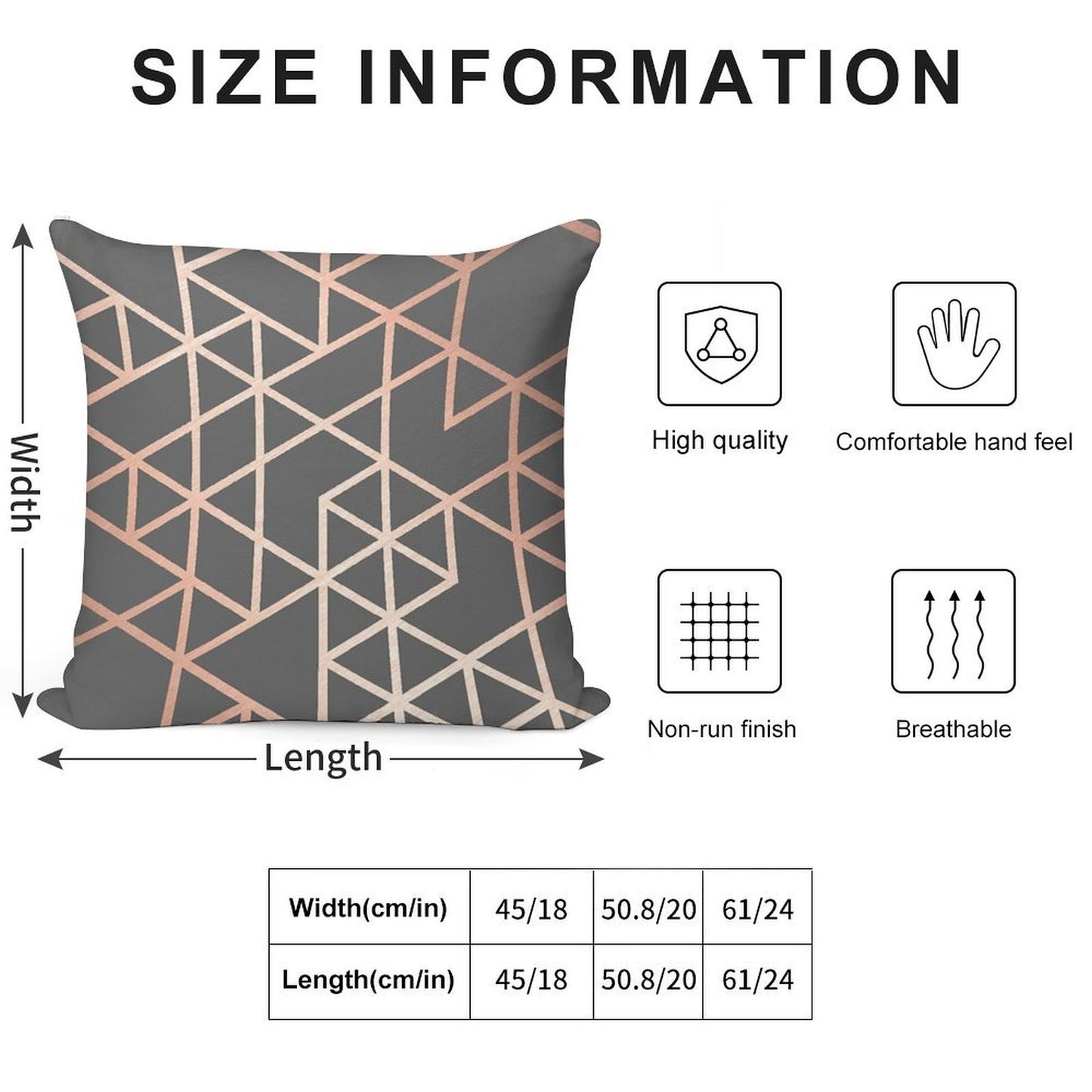 Rose Gold And Gray Geometric Pattern Soft Luxury Feel Throw Pillow