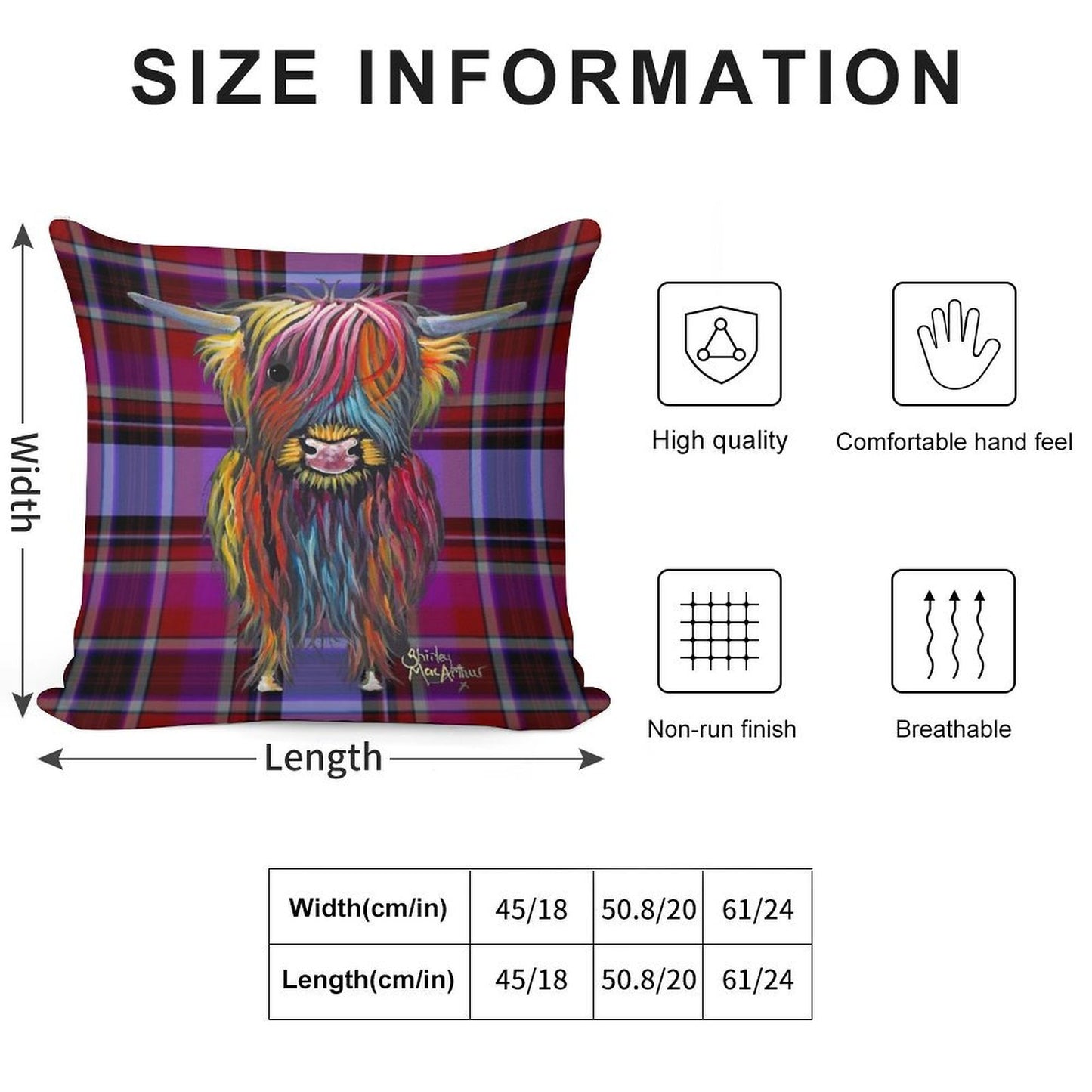SCoTTiSH HiGHLaND CoW ' TaRTaN BRaVe ONe ' by SHiRLeY MacARTHuR Soft Ultra-Soft Texture Throw Pillow