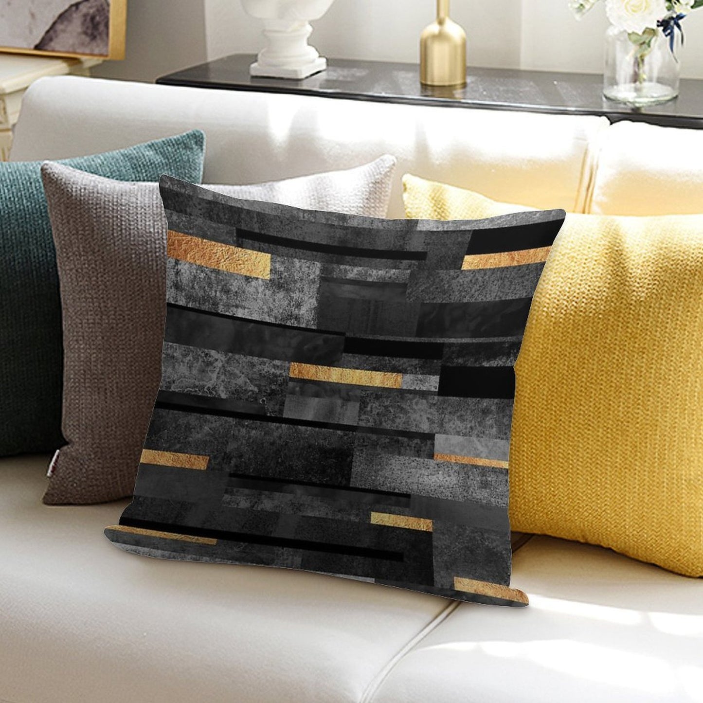 Urban Black & Gold Soft Fade-Resistant Throw Pillow
