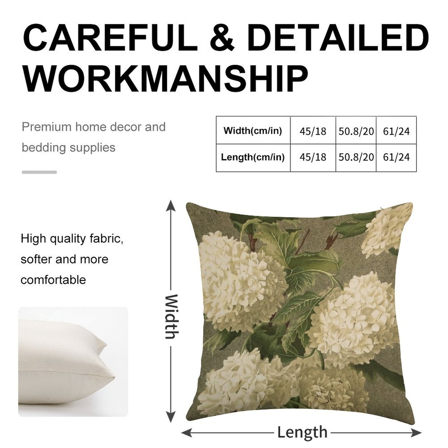 Vintage Victorian White Hydrangea Floral Linen Throw Pillow Cover