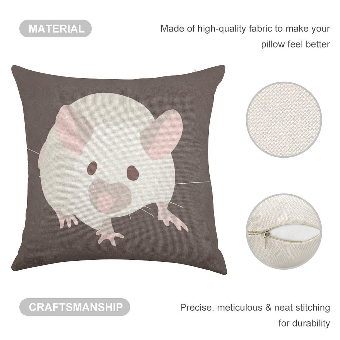 Pet Portrait White Mouse with Red Eyes Linen Throw Pillow Cover