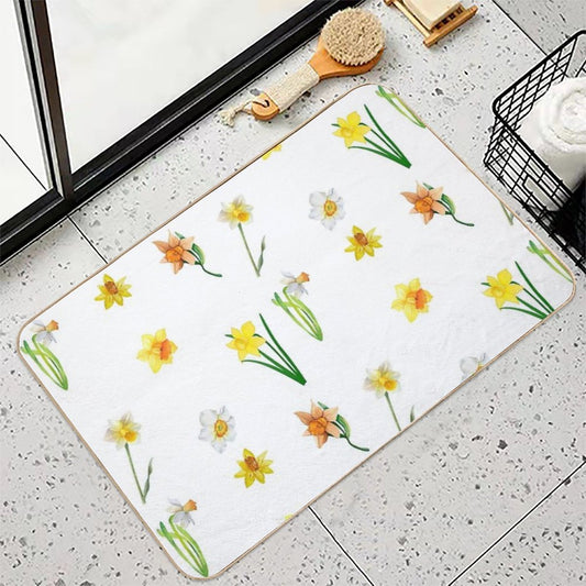 Watercolor Daffodil Flowers Bath Mat