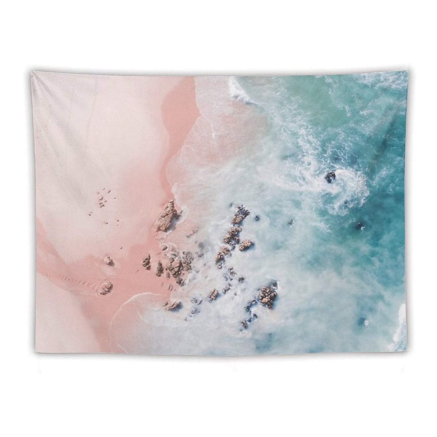 Sea Bliss - Aerial Pink Beach Ocean Sea Photography by Ingrid Beddoes Tapestry