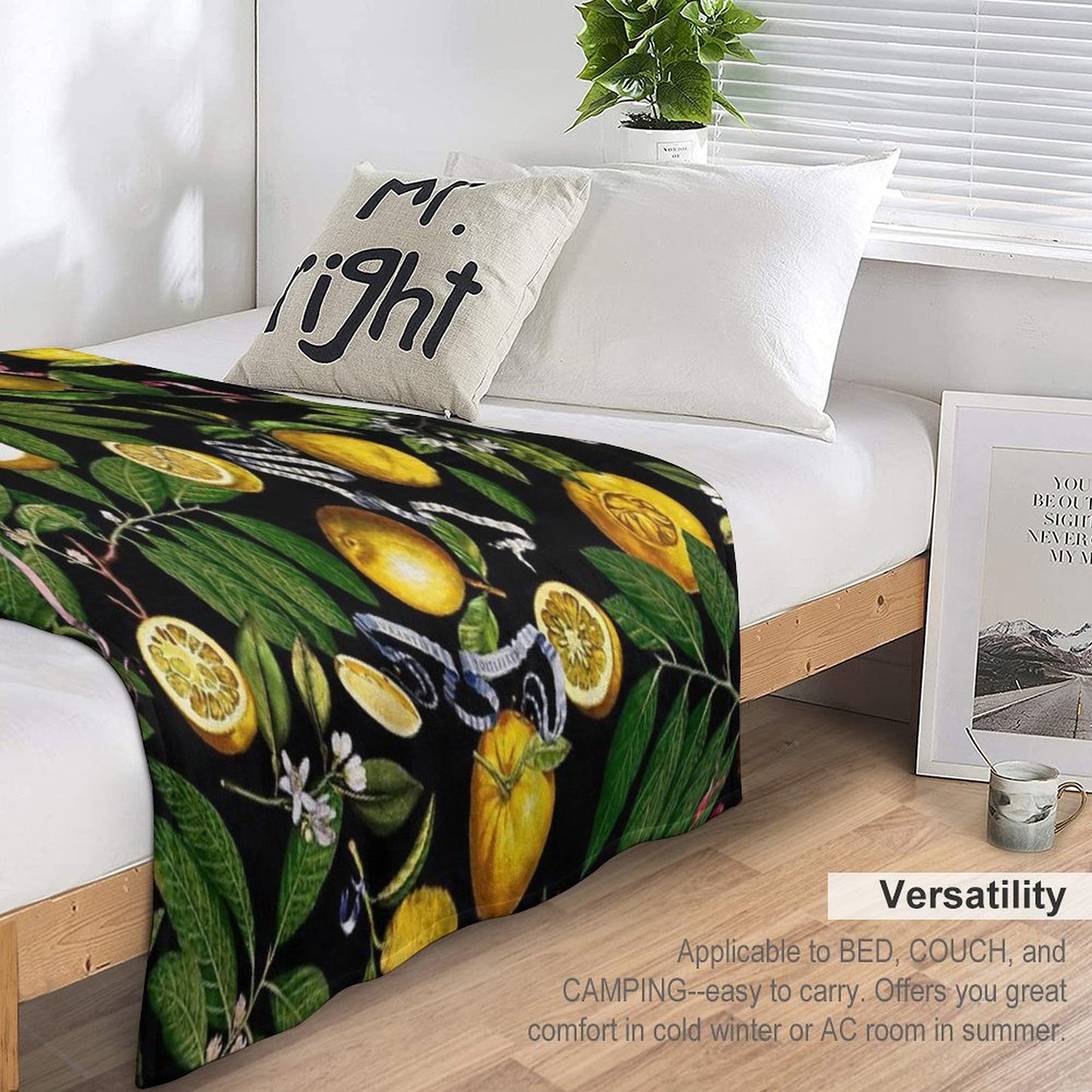 Lemon Tree - Black Throw Blanket
