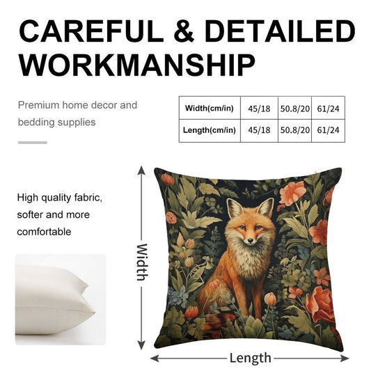 Vintage Forest Fox William Morris Style Linen Throw Pillow Cover