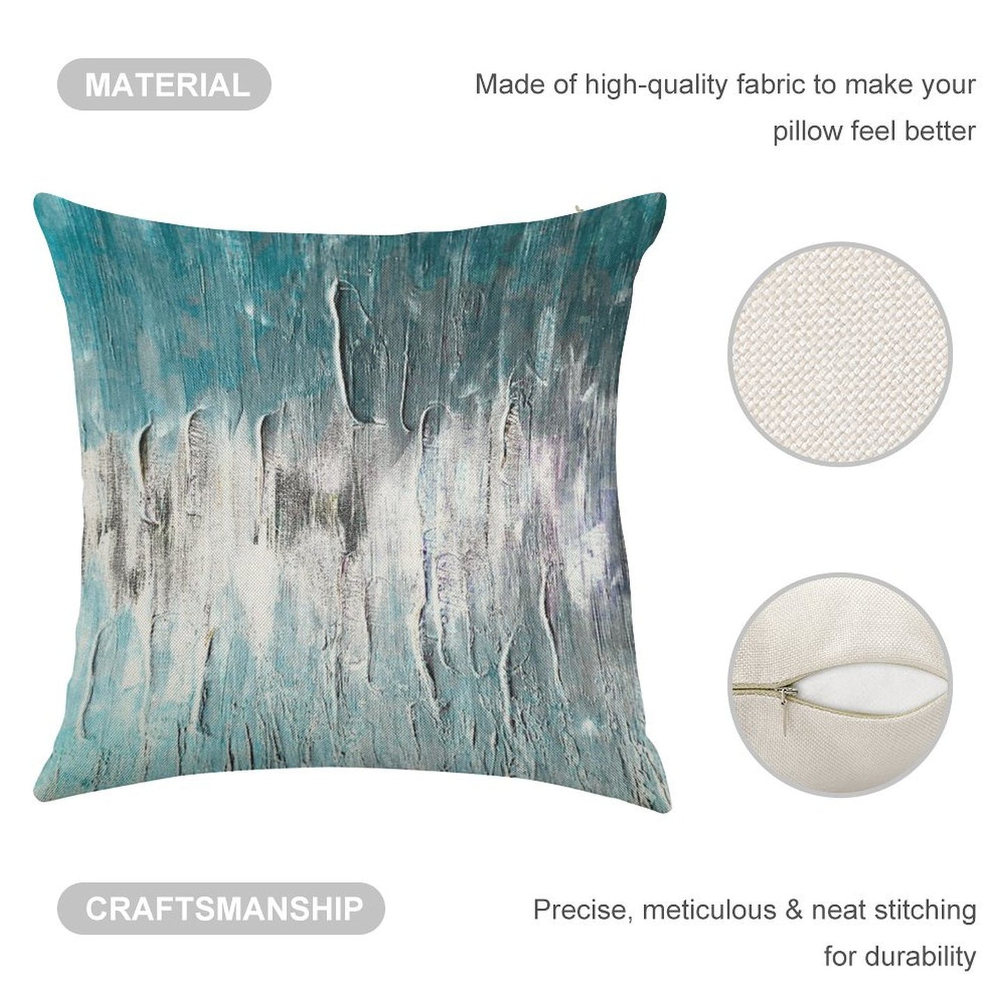 Ocean Teal And Blue Waves Abstract Linen Throw Pillow Cover