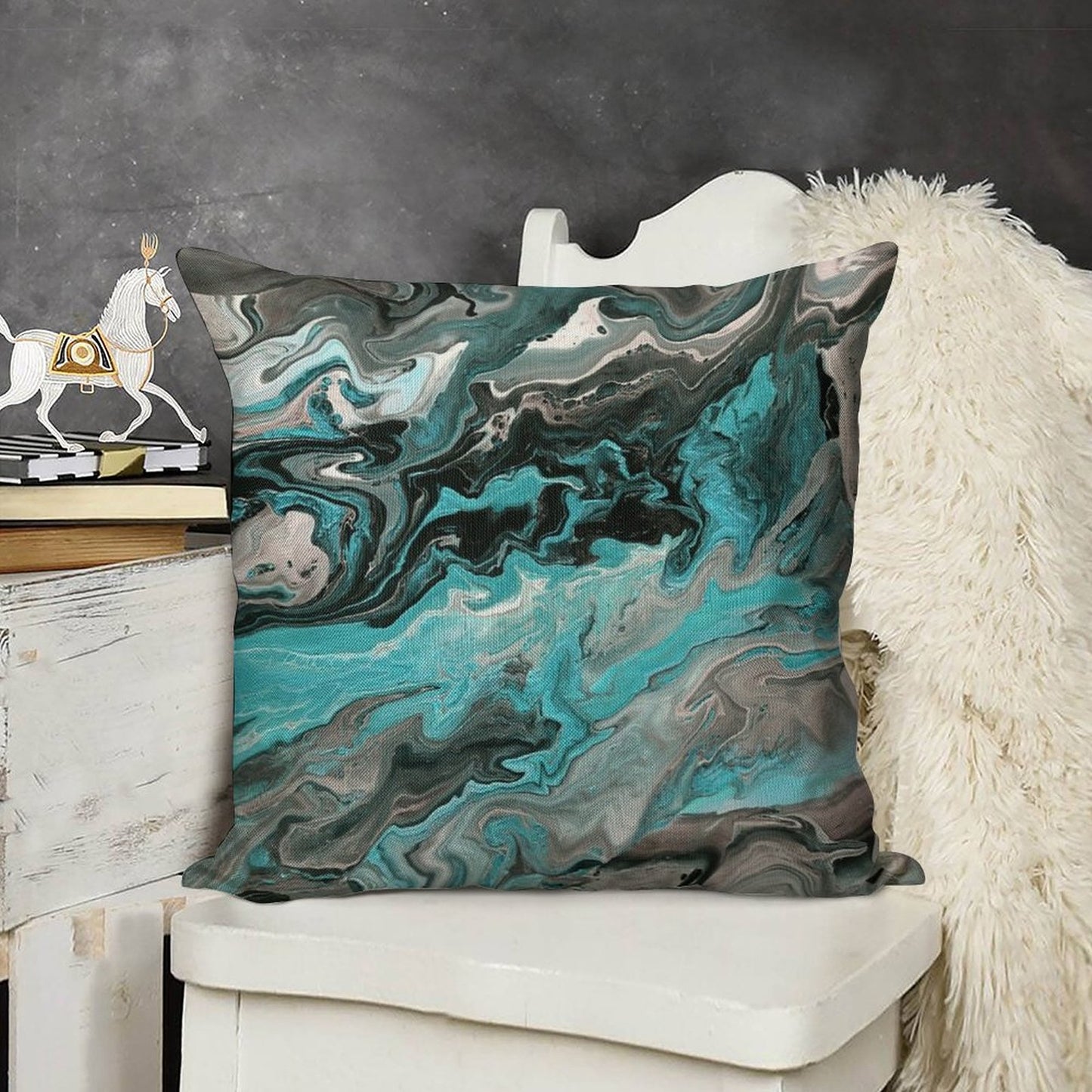 Turquoise Vein Marble Linen Throw Pillow Cover
