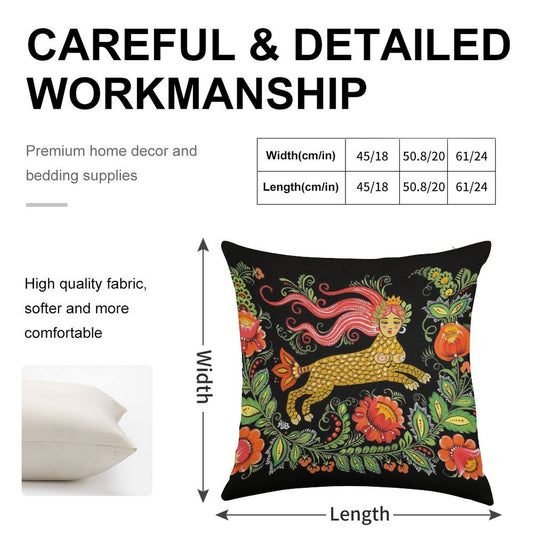 Magical Creature Folk Art (Lamia) Linen Throw Pillow Cover