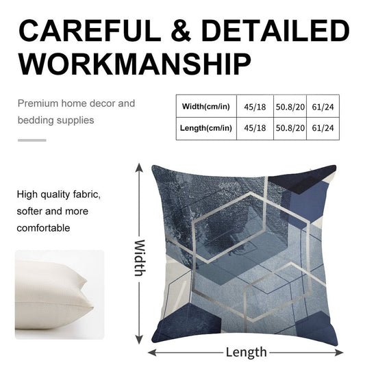 Blue And Grey Geo Linen Throw Pillow Cover