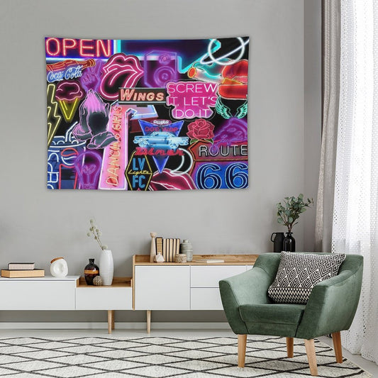 Neon Sign Collage Tapestry