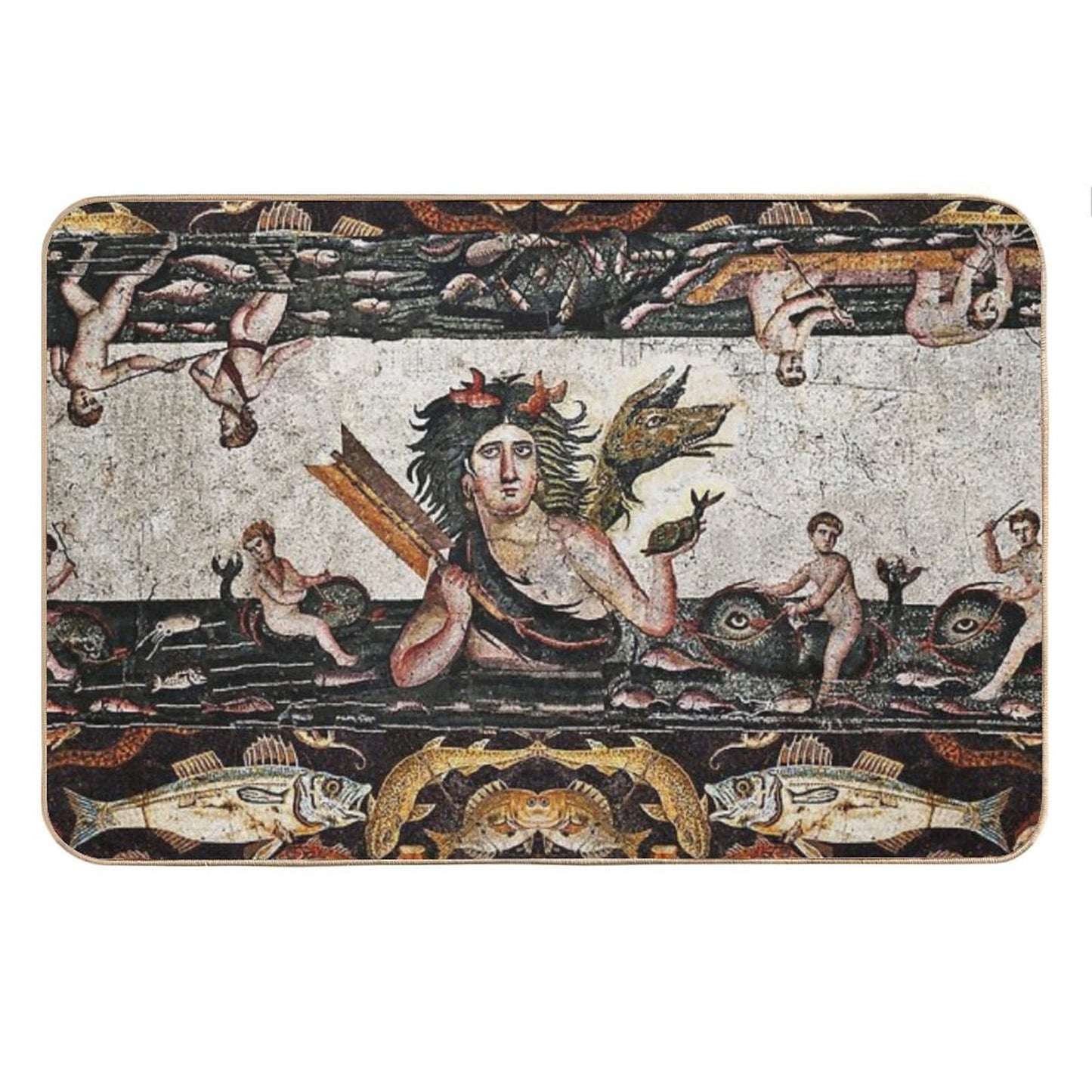 THALASSA SEA GODDESS WITH SNAKE DRAGON ,DOLPHINS,FISHES,NAUTICAL ,OCEAN - SEA LIFE MOSAICS Bath Mat