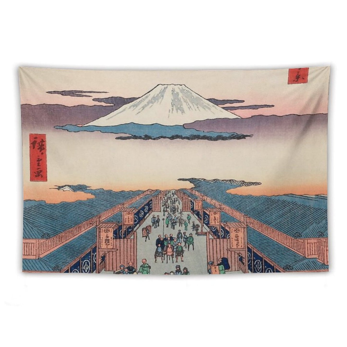 Mount Fuji Above Ancient Street Ukiyo-e Japanese Art Tapestry