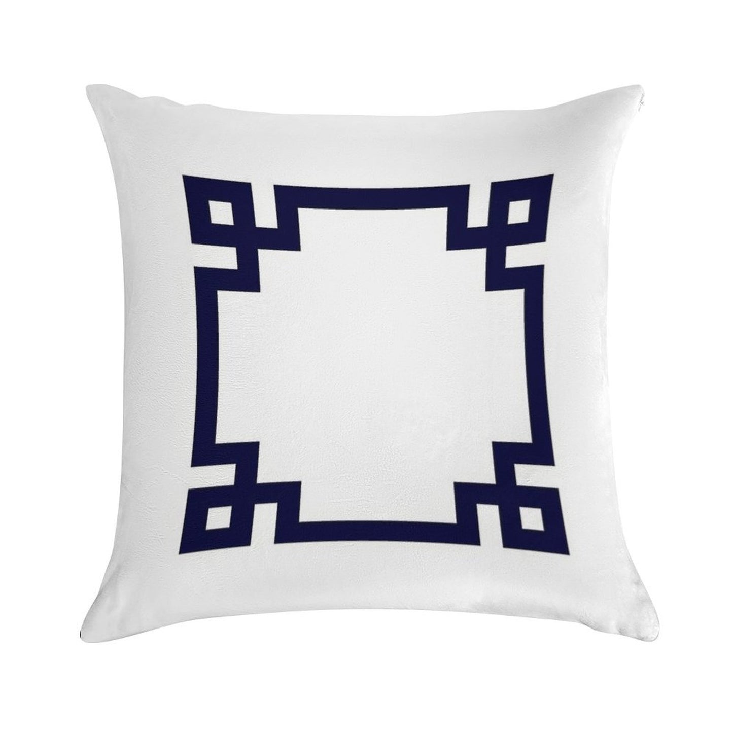 Navy Blue Greek Key Square On White Soft Reinforced Edging Throw Pillow