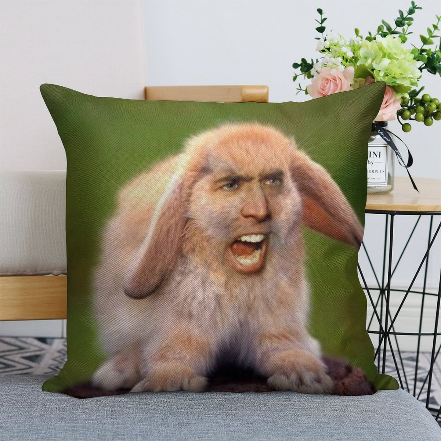 Nicholas Cage(d Rabbit) Linen Throw Pillow Cover