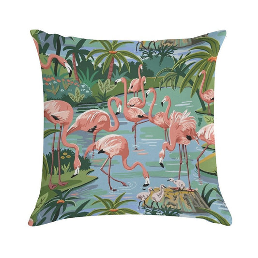 Flamingo Lagoon Vintage Style Paint by Number Soft Anti-Pilling Throw Pillow