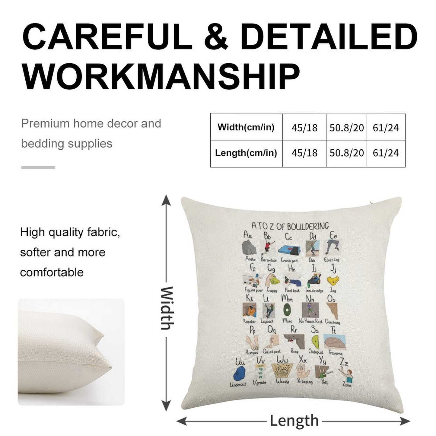 A to Z of Bouldering Linen Throw Pillow Cover