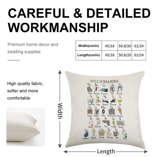 A to Z of Bouldering Linen Throw Pillow Cover