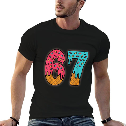 Six Seven Funny Ice Cream Drip Sports Cool Meme 67 Number Slim-fit Cut T-Shirt