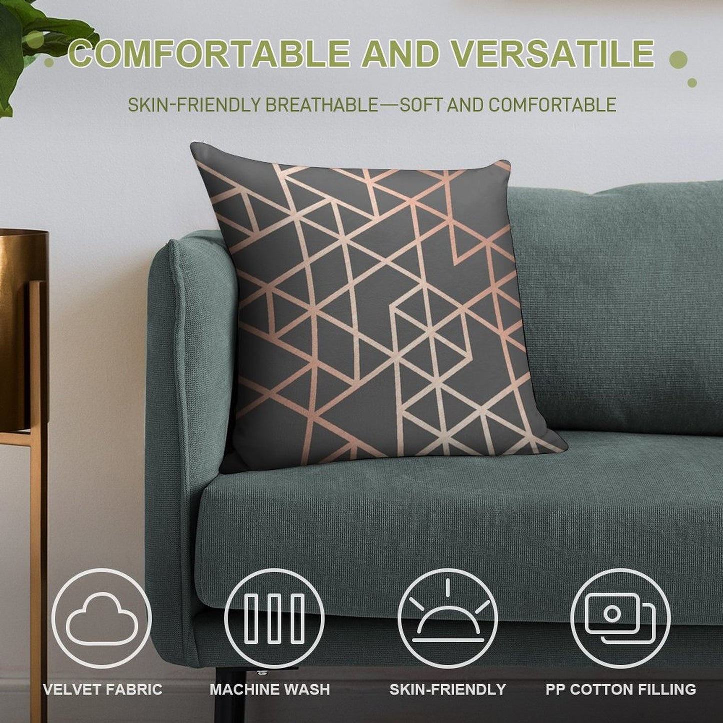 Rose Gold And Gray Geometric Pattern Soft Luxury Feel Throw Pillow